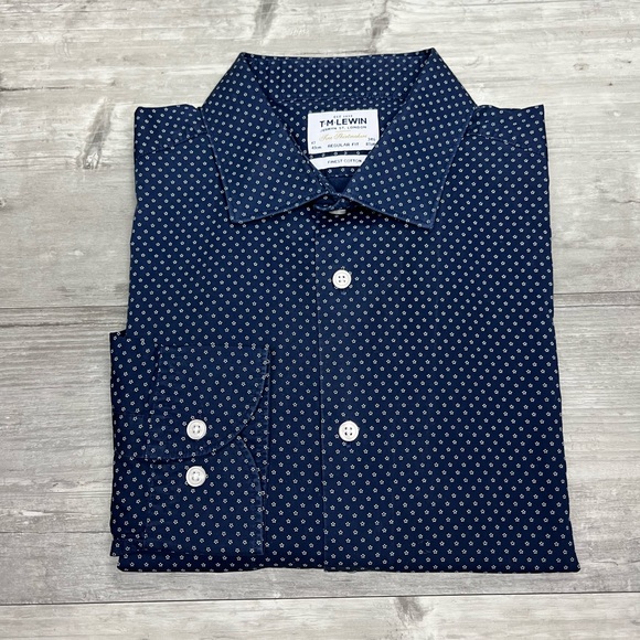 T.M.Lewin | Shirts | Tm Lewin Navy W White Flower Check Dress Shirt 7 ...